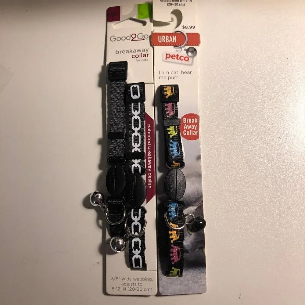 ❣️3 pack of Cat Breakaway Collars Black Rainbow Crown Adjusts to 8